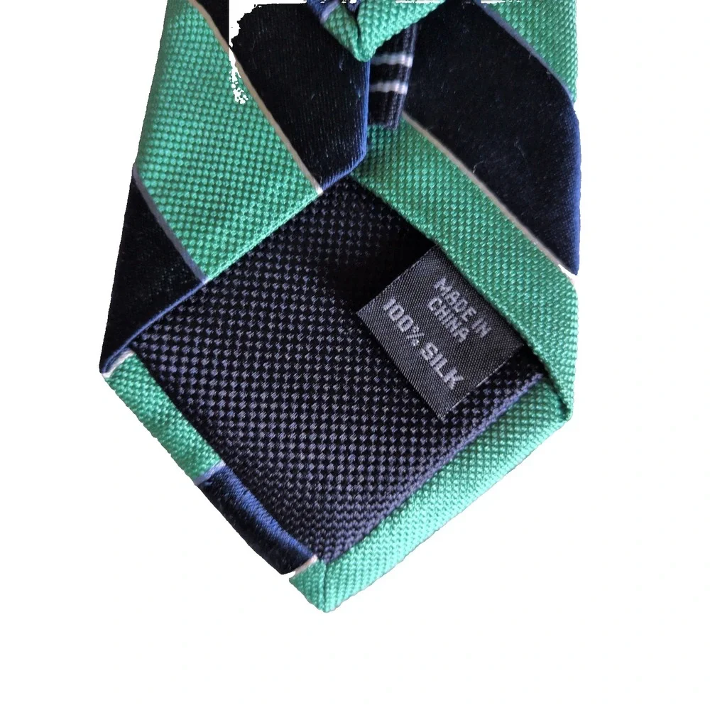Nautica Children's 100% Silk Blue/Green Striped Zipper Neck Tie Nautical Preppy